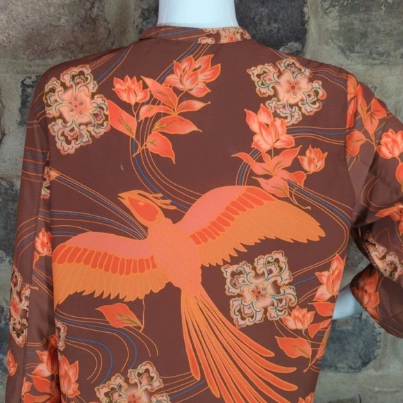Sag Harbor Oriental Phoenix Print Blouse Orange Brown Turquoise Woman's Small - Picture 6 of 12